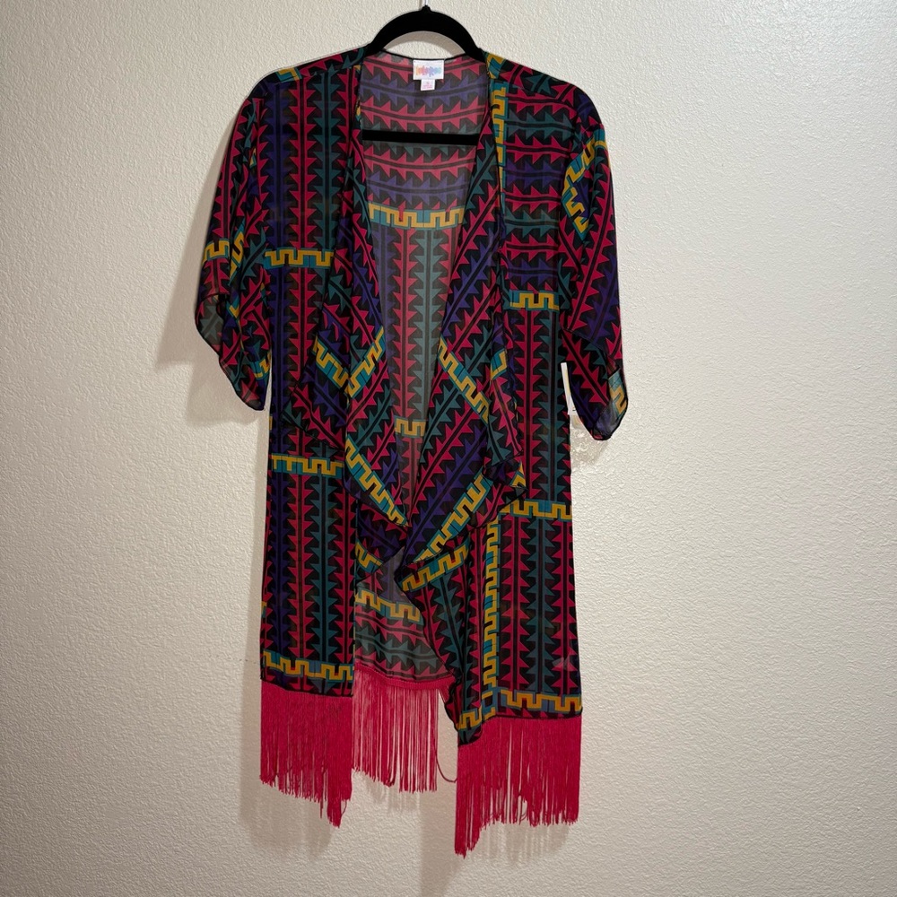 🩵 2/$20 LuLaRoe - Monroe - Multicolor Fringe Open-Front Cardigan - NWT - Size S